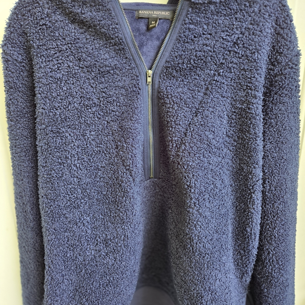 Banana Republic Blue Fleece Half Zip Hooded Womens Pullover Sz Med